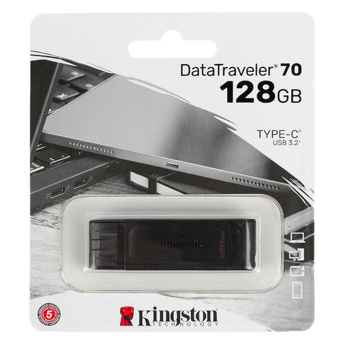 Флешка USB (Type-C) Kingston DataTraveler 70 DT70/128GB 128ГБ, USB3.2, черный