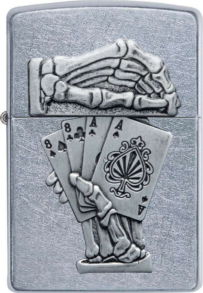 Зажигалка ZIPPO Dead Mans Hand с покрытием Street Chrome, латунь/сталь, серебристая, 38x13x57 мм - фотография № 2