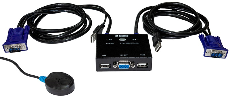 D-Link Переключатель D-Link KVM-221/C1A 2-port KVM Switch with VGA USB and Audio ports.Control 2 computers from a single keyboard monitor mouse Supports video resolutions up to 2048 x 1536 connector connec