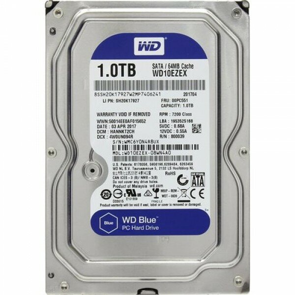 Жесткий диск WD 1Tb 7200rpm WD10EZEX Original SATA-III Caviar Blue 64Mb 3.5