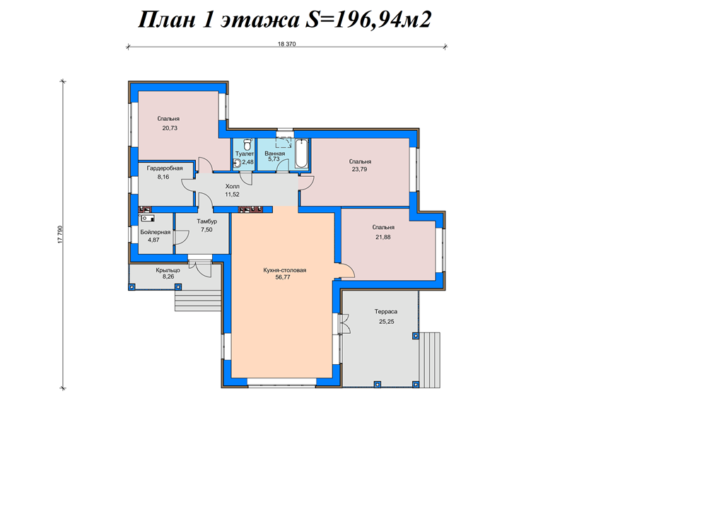 Проект жилого дома SD-proekt 11-0020 (196,94 м2, 18,37*17,79 м, керамический блок 440 мм, облицовочный кирпич) - фотография № 5