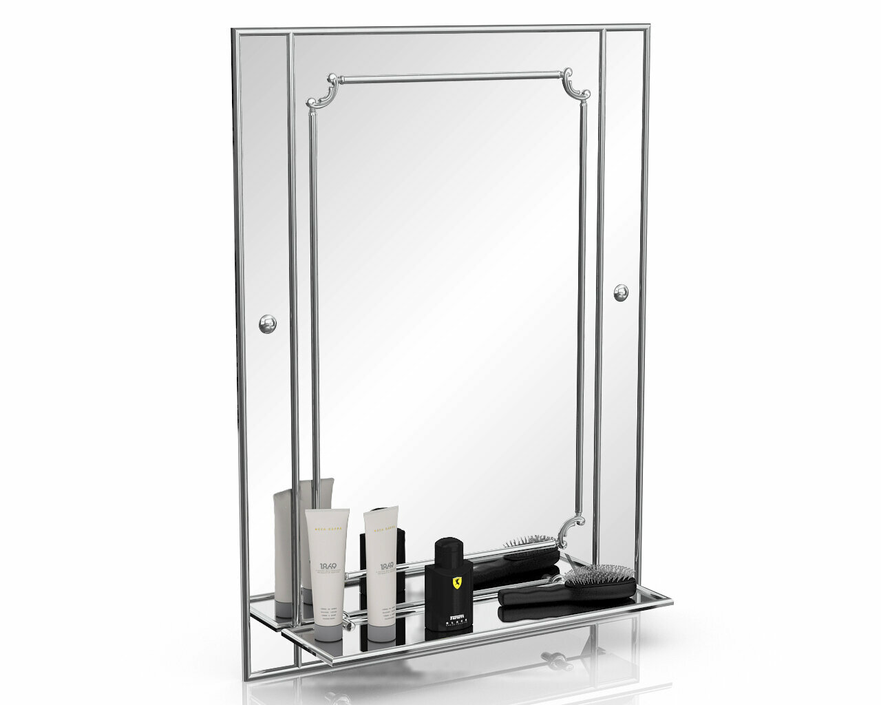 Зеркало 129 серебро, ШхВ 60х80 см., зеркало для ванной комнаты, с полкой - фотография № 1