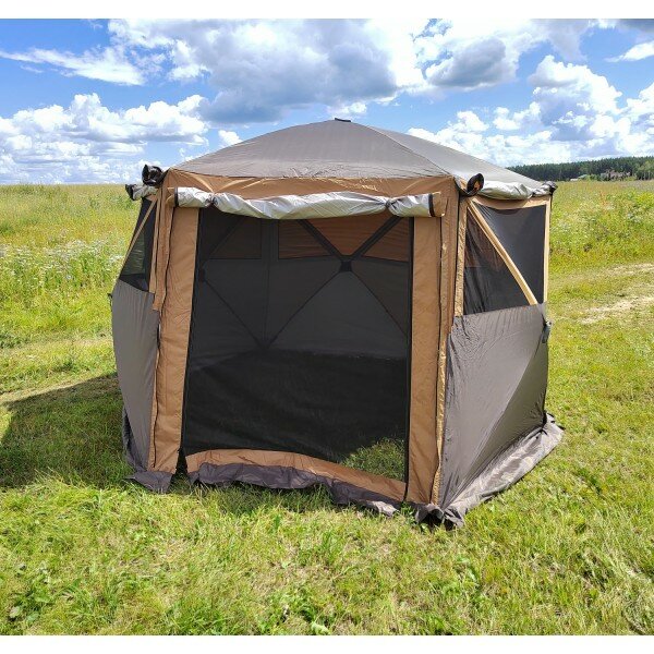 Комфортный шатер-беседка 360*360*215 см шестиугольный для отдыха в походе в кемпинге на природе или даче.