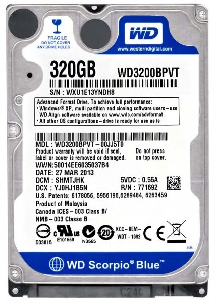 Жесткий диск Western Digital 320 ГБ WD Scorpio Blue 320 GB (WD3200BPVT)