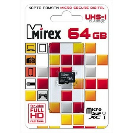 Карта памяти microSD 64GB Mirex microSDXC Class 10 UHS-I 13612-MC10SD64
