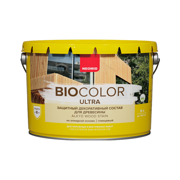 Neomid Bio Color Ultra, лессирующая защитная пропитка для дерева, 9 л Орех