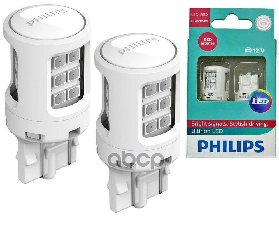 Лампы Led 12v W21/5 Red (Бокс, 2шт) Philips арт. 11066ULRX2