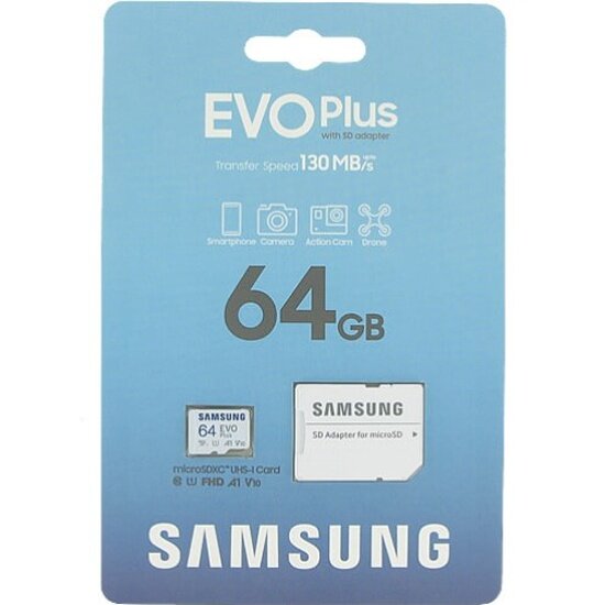 Samsung Карта памяти 64ГБ Samsung EVO Plus MB-MC64KA/CN microSDXC UHS-I Class10 + адаптер (ret)