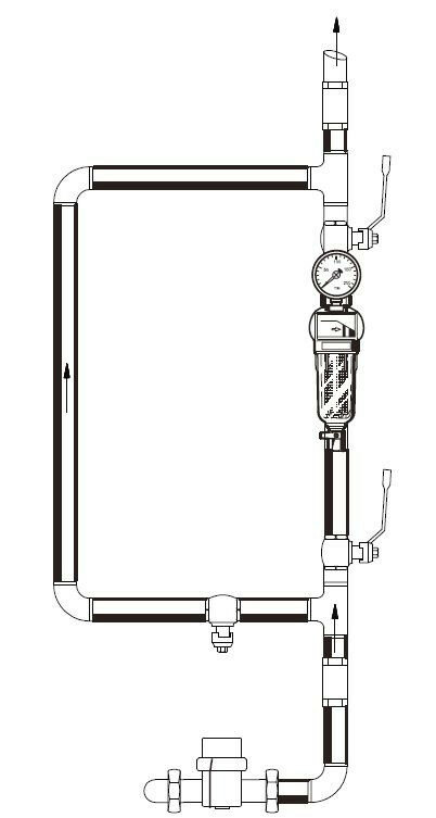 TIM JH-1002W3, Фильтр промывной 1/2"c манометром, с фланцем, стеклянный корпус (мини-кран 3/8", штуцер, манометр рад) - фотография № 4
