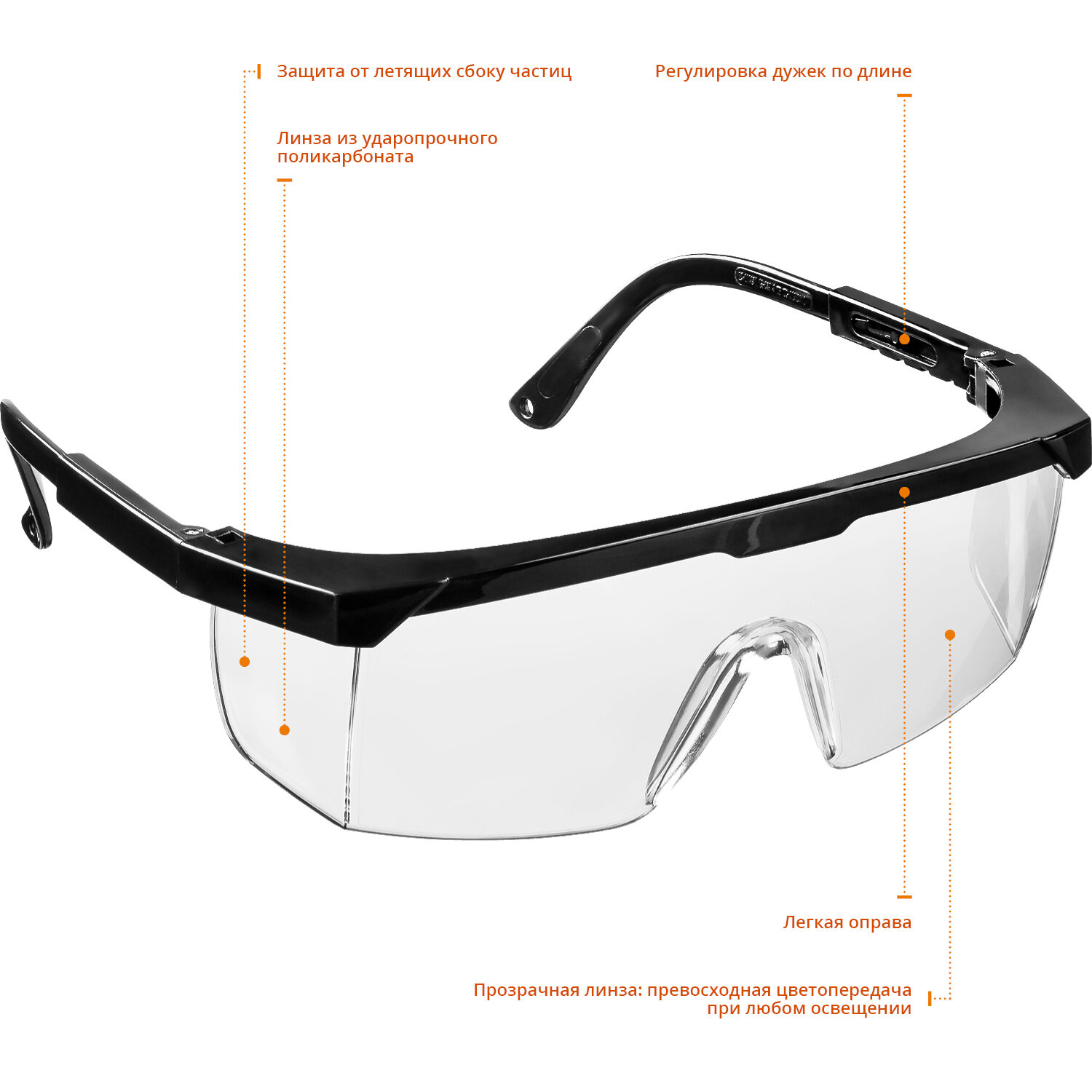 STAYER PRO-5 прозрачные, монолинза с дополнительной боковой защитой, открытого типа, защитные очки (2-110451) - фотография № 2