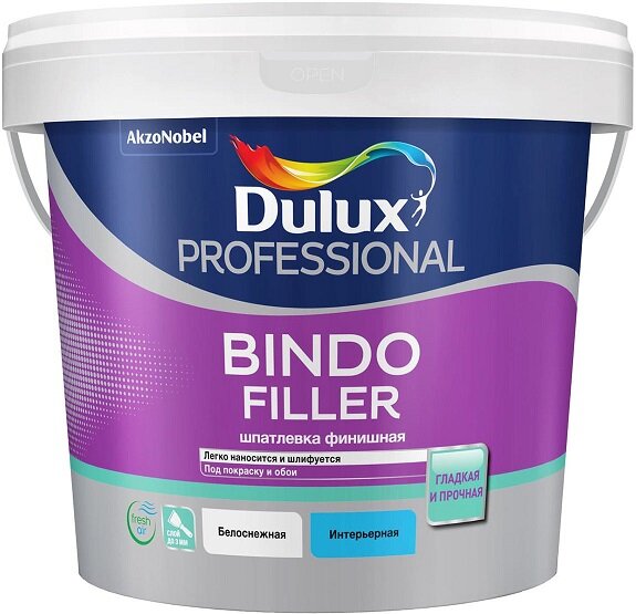 Шпатлевка Финишная Dulux Bindo Filler 0.9л (1.5кг) Белоснежная для Стен и Потолков / Дюлакс Биндо Филлер.