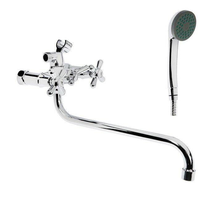 фото ROEGEN Смеситель для ванны ROEGEN RP120A, двухвентильный, с душевым набором, цинк, хром