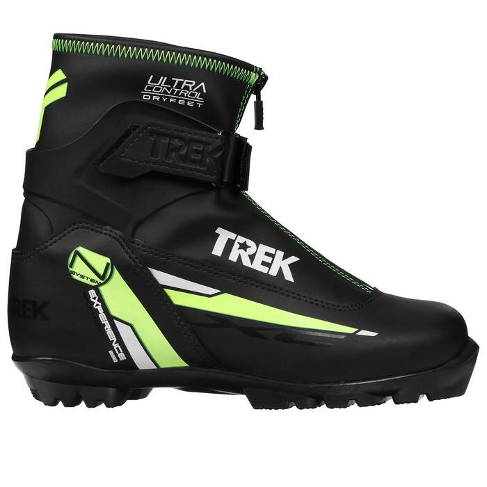 Trek Ботинки лыжные TREK Experience 1, NNN, искусственная кожа, цвет чёрный/лайм-неон, лого белый, размер 37