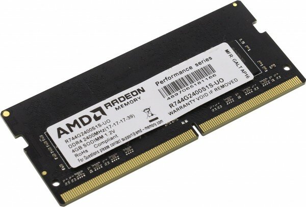 Оперативная память DDR4 4Gb 2400MHz AMD R744G2400S1S-UO OEM PC4-19200 CL16 SO-DIMM 260-pin 1.2В R744G2400S1S-UO