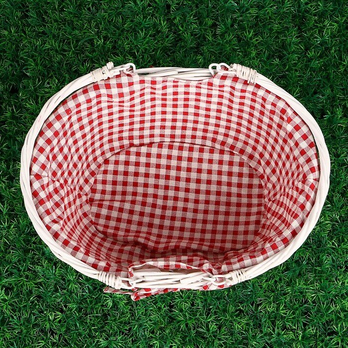 Корзина плетеная, красная ткань, 35×27× h=16 см, ива - фотография № 4