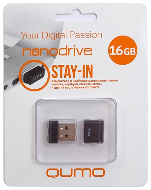 QUMO 16GB USB 2.0 Nano Black, цвет корпуса черный