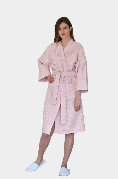 Вафельный халат ZUKI кимоно унисекс Нежно-розовый - M (46-48) - фотография № 1