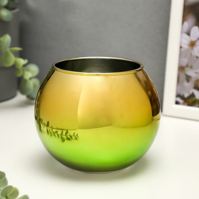 Подсвечник стекло на 1 свечу "Зелёно-золотой шар" 10,5х10,5х10,5 см - фотография № 1