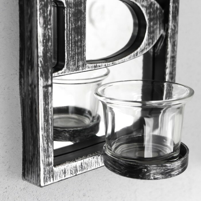 Подсвечник пластик, стекло на 1 свечу "Отражение благословения" d-4 см серебро 8х12х41 см (1шт.) - фотография № 2