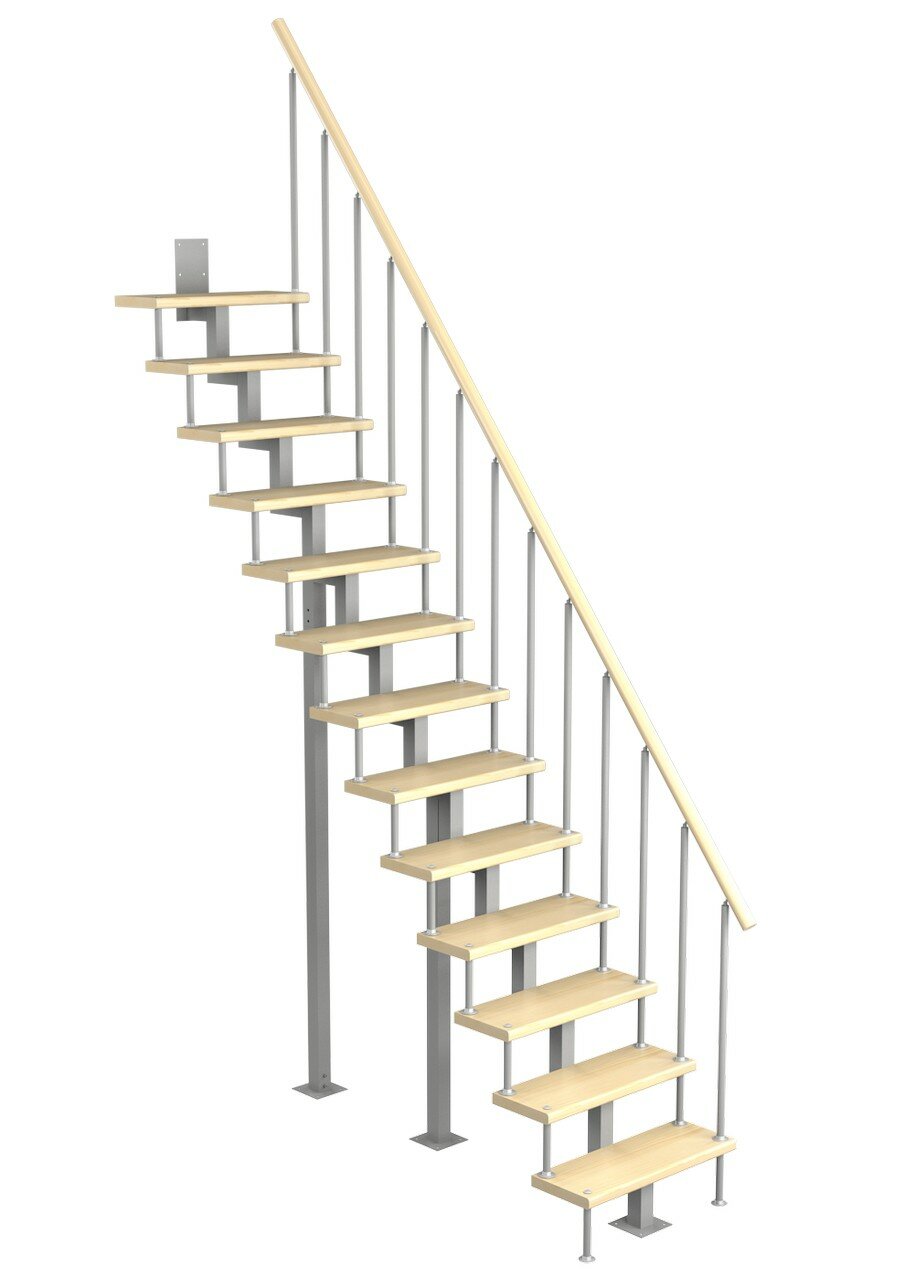 Модульная малогабаритная лестница Линия (h 2925-3150, Серый, Сосна, Нержавеющая сталь) - фотография № 1