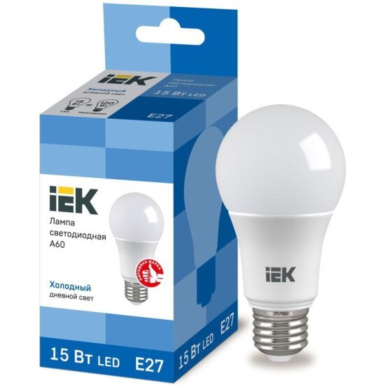 Светодиодная лампа IEK ECO A60 15Вт грушевидная 230В 6500К E27 LLE-A60-15-230-65-E27