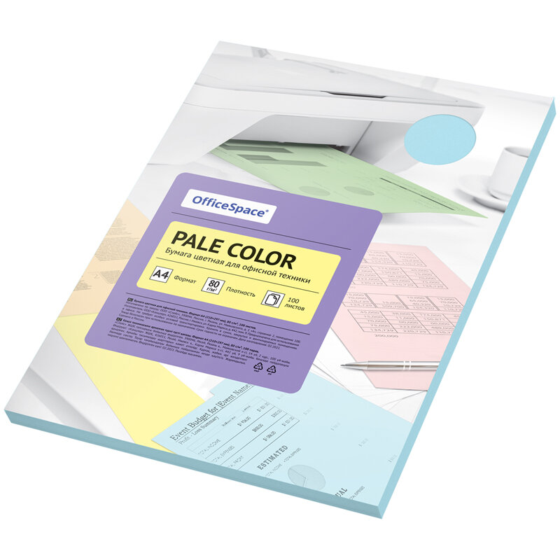 Бумага цветная OfficeSpace "Pale Color" A4 80 г/м² 100л. (голубой) (арт. 315728)