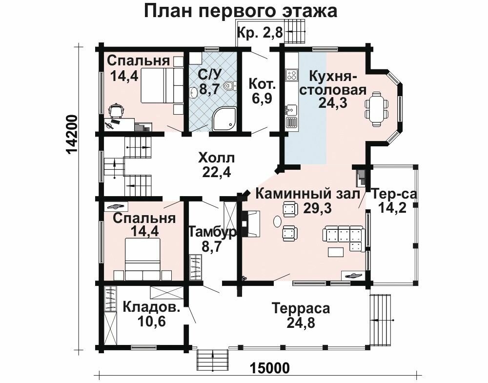 (230м2, 15х15м) Готовый проект уютного дома с мансардой из бруса - AS-1314 - фотография № 3