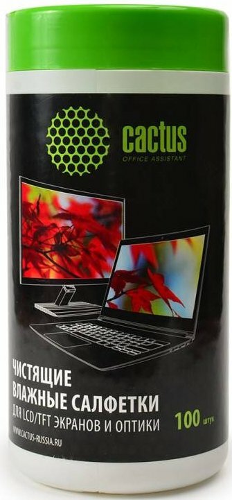 Cactus CS-T1001 чистящие салфетки для экранов и оптики, туба 100шт