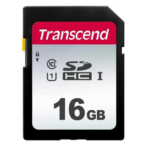 Карта памяти SDHC UHS-I U1 Transcend 16 ГБ, 95 МБ/с, Class 10, TS16GSDC300S, 1 шт., переходник без адаптера