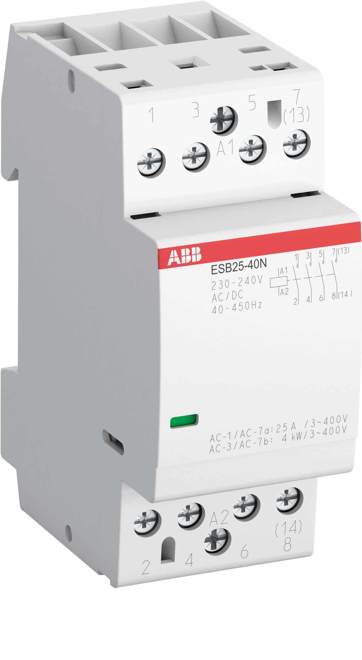 Abb SST Контактор ESB25-20N-06 модульный (25А АС-1, 2НО), катушка 230В AC/DC - фотография № 1