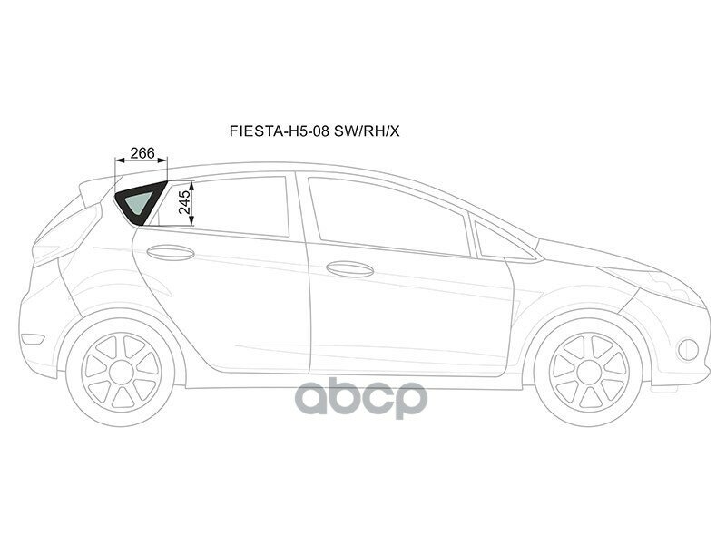 фото Стекло Кузова Боковое (Не Опускное) (Справа/ Цвет Зеленый) Ford Fiesta 08-19 XYG арт. FIESTA-H5-08 SW/RH/X
