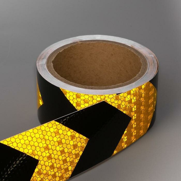Светоотражающая лента, самоклеящаяся, черно-желтая, 5 см х 5 м - фотография № 2