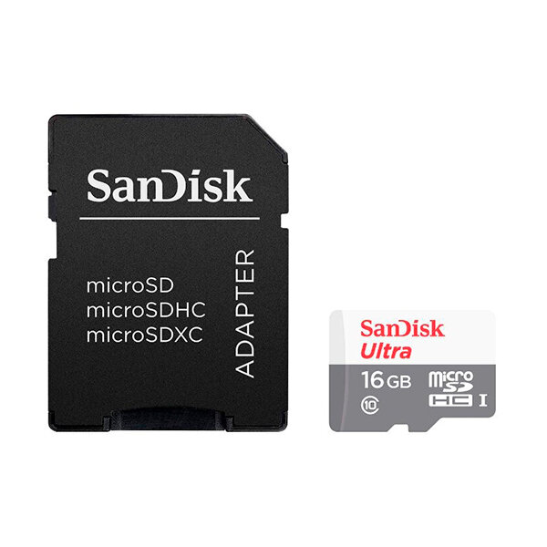 Карта памяти SanDisk Ultra microSDHC Class 10 UHS-I 80MB/s 16GB + SD adapter (SDSQUNS-016G-GN3MA)