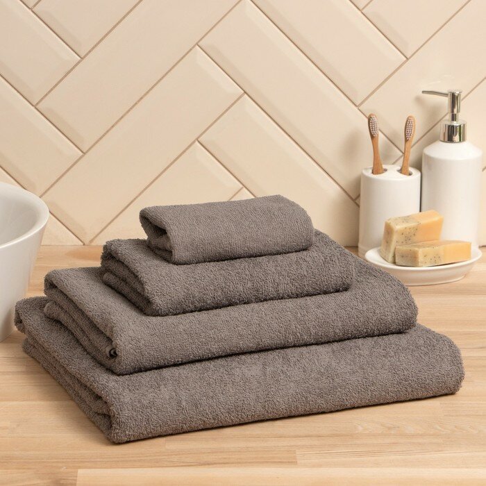 фото Экономь и Я Полотенце махровое Экономь и Я 70*130 см, цв. серый, 100% хлопок, 350 гр/м2