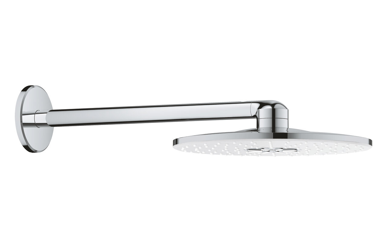 Верхний душ Grohe Rainshower SmartActive 310, круглый, 2 режима струи, с настенным кронштейном 430мм, белая луна 26475LS0