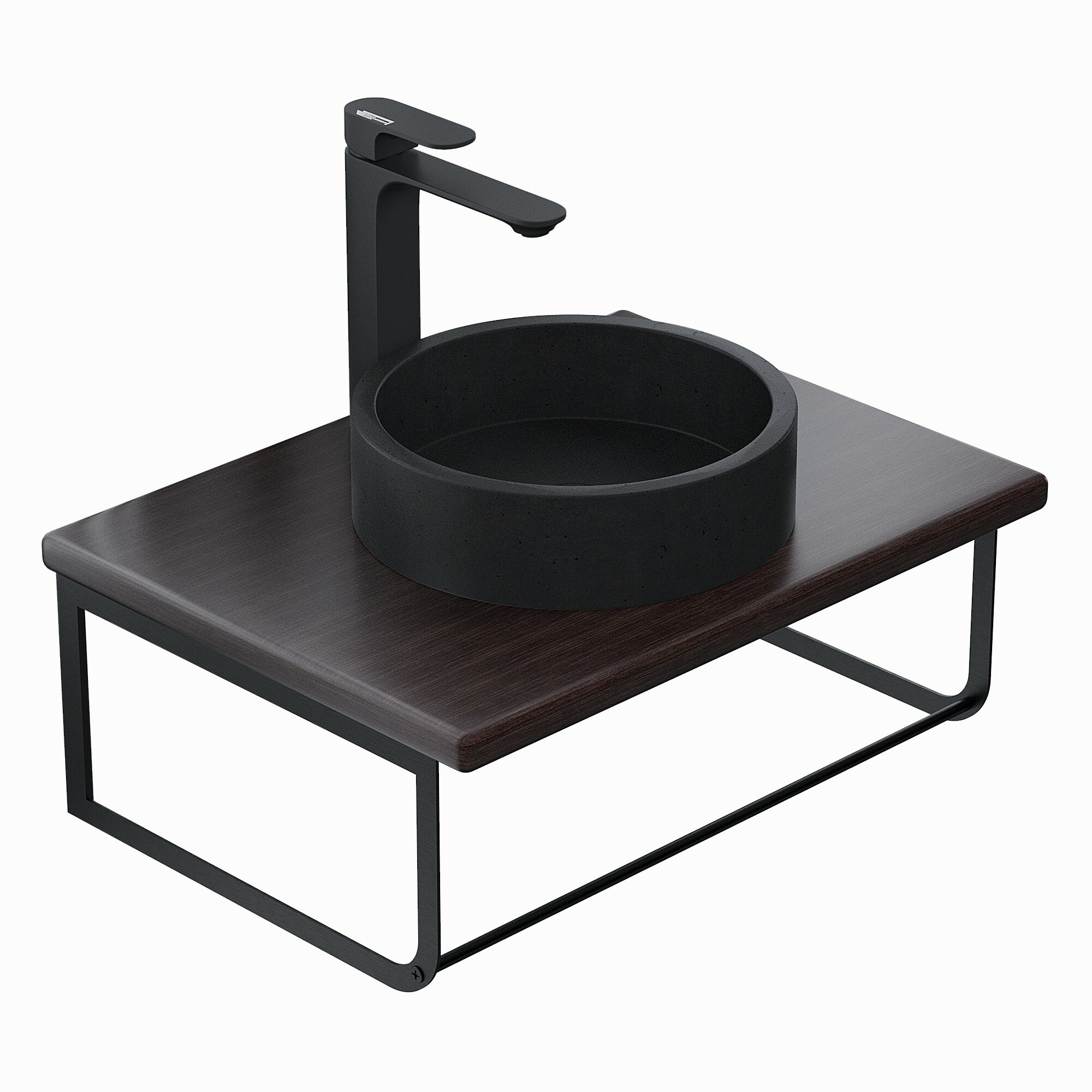 Столешница для ванной/ Подвесная столешница Uperwood Tanos с раковиной Round и кронштейнами/ 60 см, бук темный/раковина черная, бетон - фотография № 4