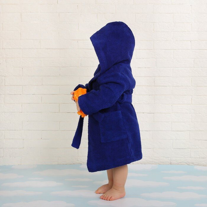 Халат махровый детский, размер 30, цвет синий, 340 г/м2 хлопок 100% с AIRO - фотография № 3