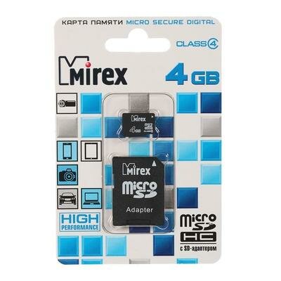 Карта памяти Mirex microSD, 4 Гб, SDHC, класс 4, с адаптером SD Mirex 4245641 .