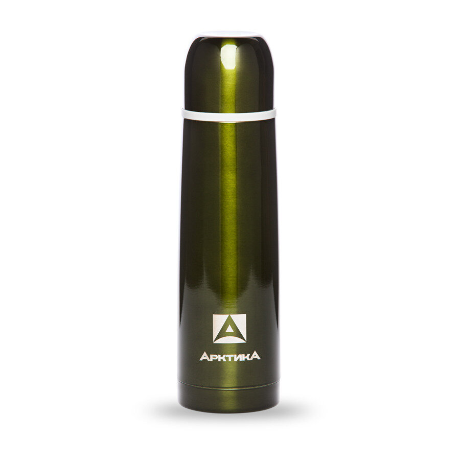фото Термос для напитков с узким горлом и глухой пробкой Арктика 500 мл, сталь нержавеющая, болотный
