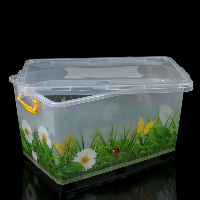 Росспласт Контейнер для хранения с крышкой «Hide box. Трава», 50 л, 60×38×31 см, на колёсиках, микс - фотография № 3