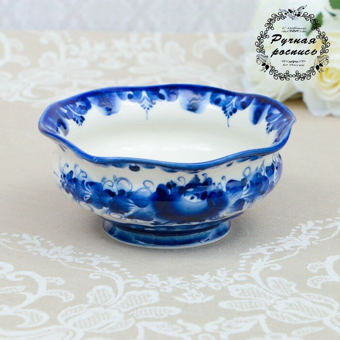 фото Миска-пельменница, гжель, фарфор, 7х17 см