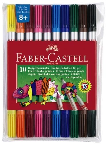 Фломастеры FABER-CASTELL двухсторонние, 10 цветов, в футляре