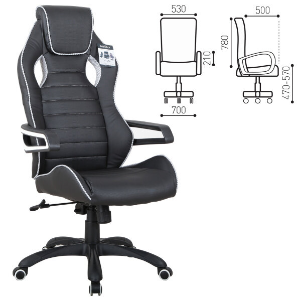 Игровое кресло для геймеров BRABIX Techno Pro GM-003, экокожа, черное/серое, вставки серые