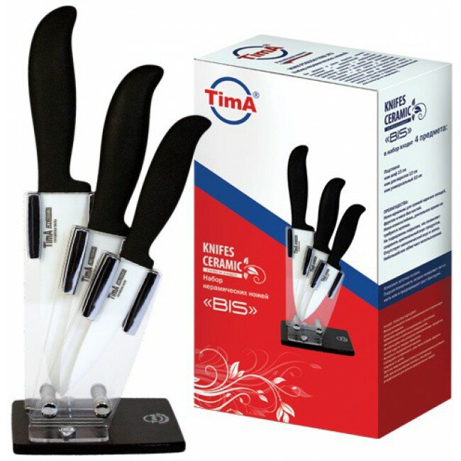 TIMA Набор ножей на подставке 10,12,15 см Tima KFH-800 Black & Beauty