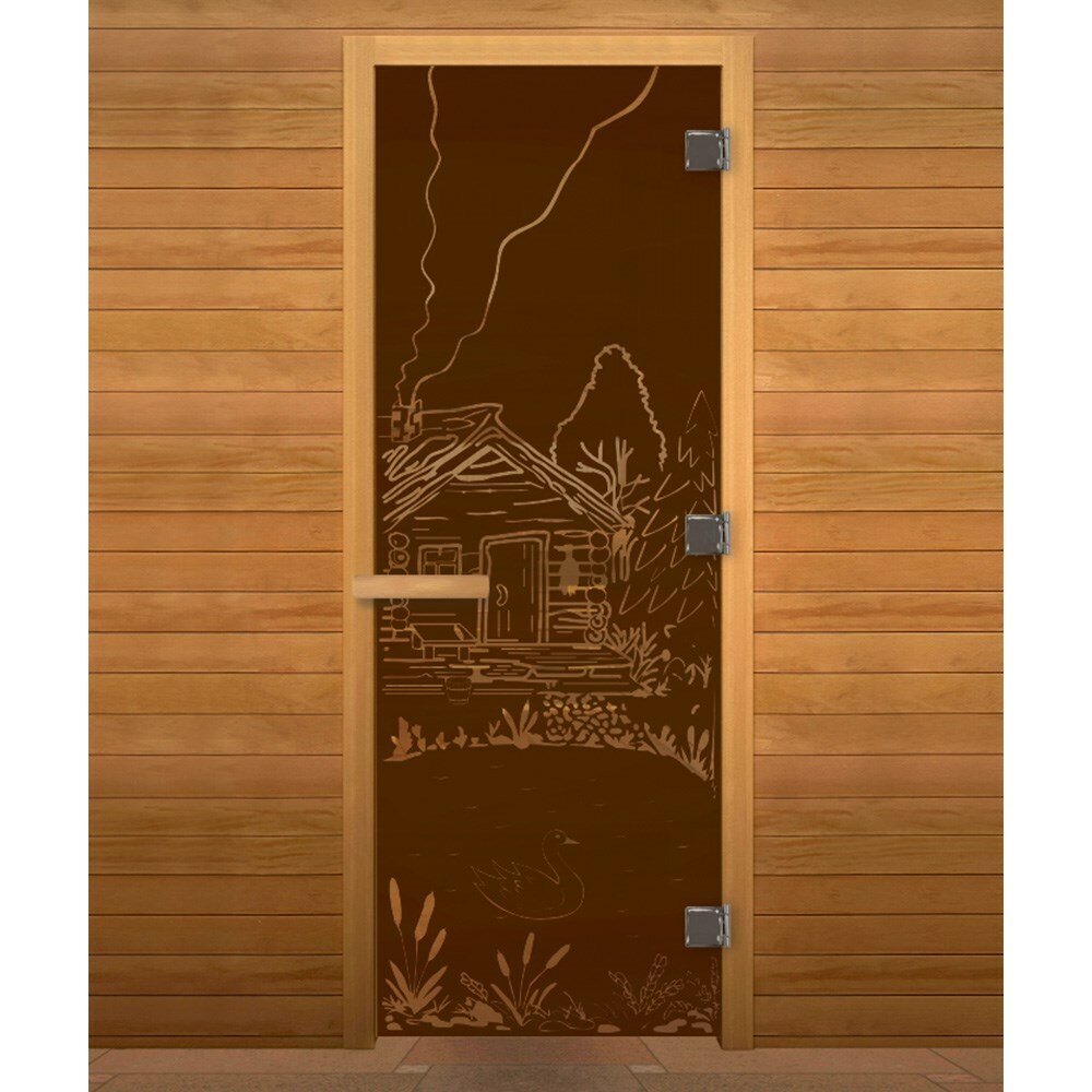 Дверь стекло Бронза Матовая "банька" 190х70 (8мм, 3 петли 710 CR) (осина) Пр - фотография № 2
