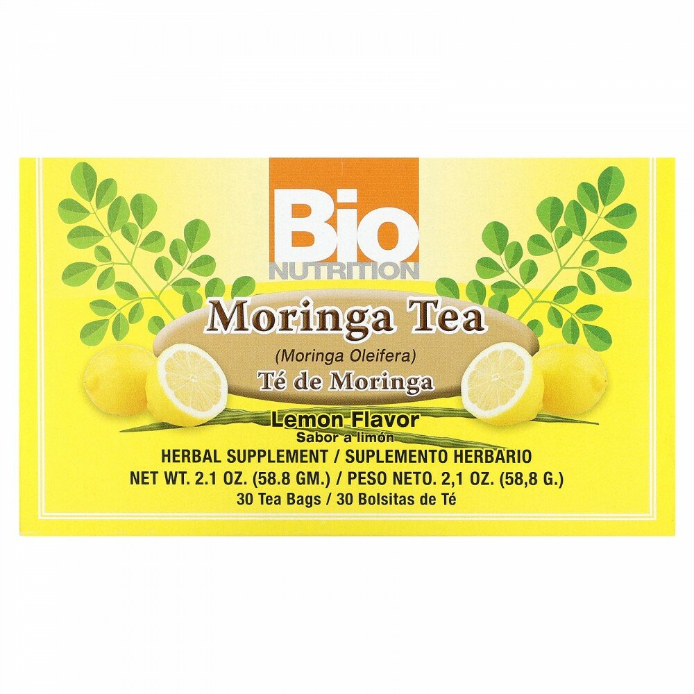 Bio Nutrition, Moringa Tea, Lemon, Caffeine Free, 30 Tea Bags, 2.1 oz (58.8 g) - фотография № 1