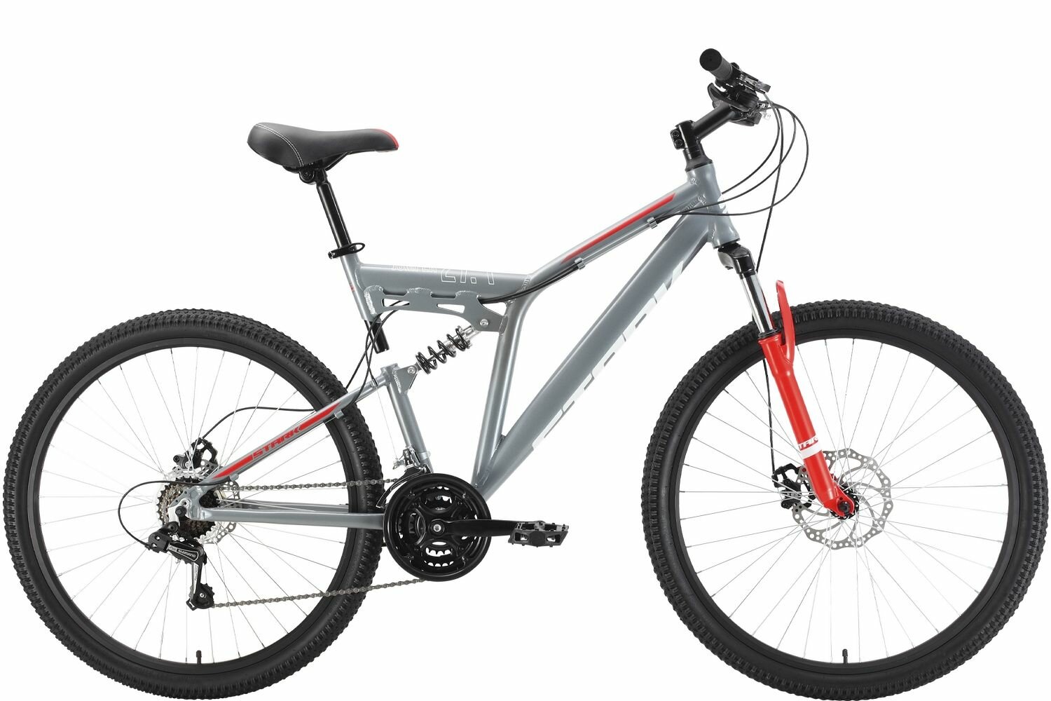 Велосипед Stark Jumper FS 27.1 D (2022) (Велосипед Stark'22 Jumper FS 27.1 D серый/красный 16", HQ-0005058)