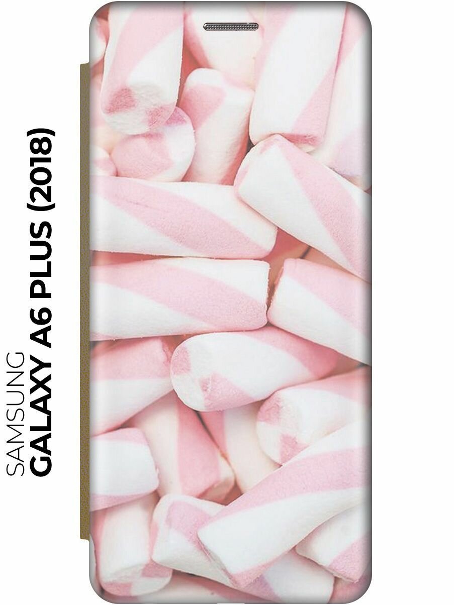 фото Чехол-книжка Бело-розовые зефирки на Samsung Galaxy A6+ (2018) / Самсунг А6 Плюс 2018 золотой