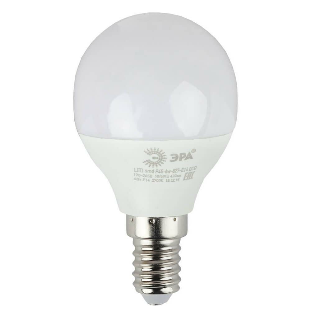 ЭРА Лампа светодиодная ЭРА E14 6W 2700K матовая ECO LED P45-6W-827-E14 Б0020626