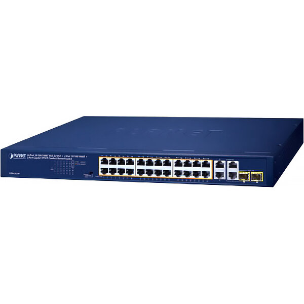 Planet коммутатор/ PLANET GSW-2824P 24-Port 10/100/1000T 802.3at PoE + 2-Port 10/100/1000T + 2-Port Gigabit TP/SFP Combo Ethernet Switch (250W PoE Budget, Standard/VLAN/Extend mode, supports PD alive check)